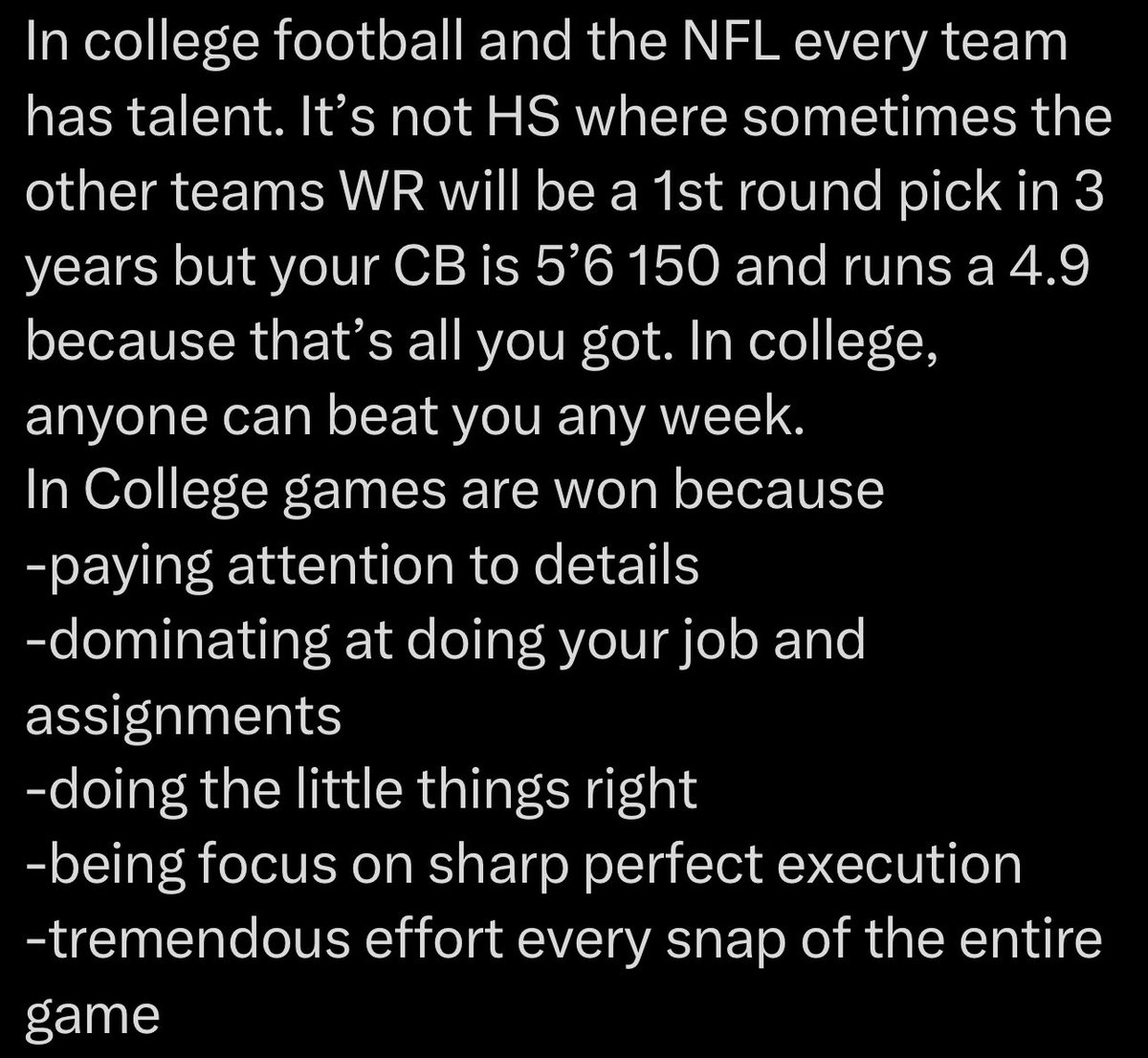 Coach Moore MS, CSCS (@coach_moore_bw) on Twitter photo A little lengthy today so I had to post it as a picture below ⬇️ but that’s ok because this one is an important one.
Dominate at doing your job and assignments all day, every snap today!
Game day!
#DoYouLoveFootball? A little lengthy today so I had to post it as a picture below ⬇️ but that’s ok because this one is an important one.
Dominate at doing your job and assignments all day, every snap today!
Game day!
#DoYouLoveFootball?