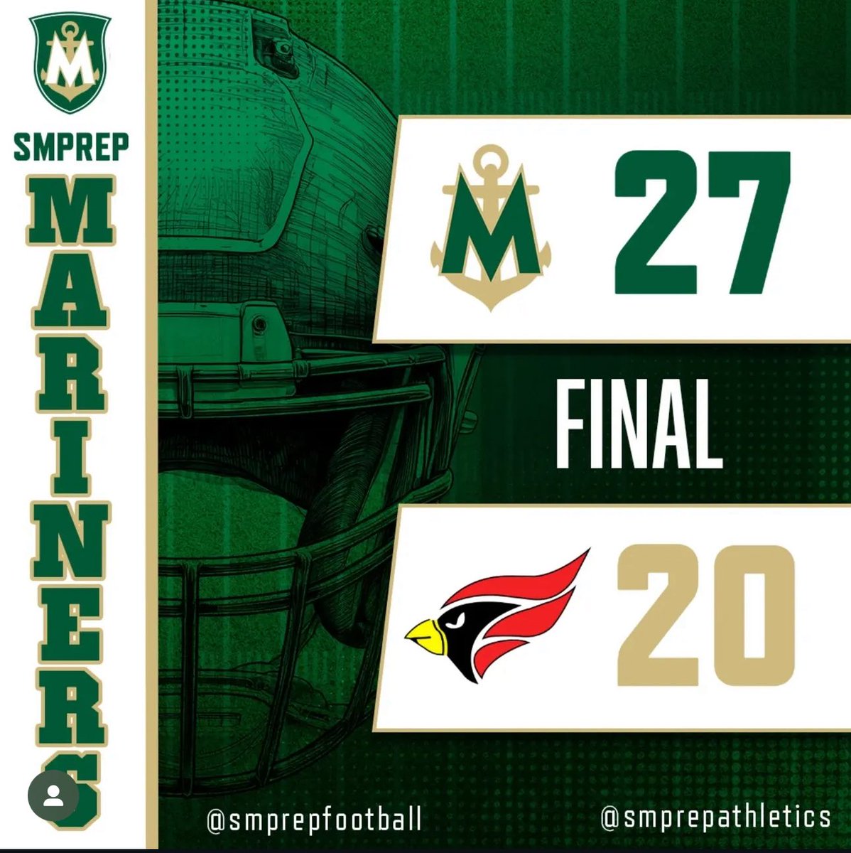 Mariners win their first home game against the Lawndale Cardinals 
<a href="/CoachTBarnes/">CoachTBarnes</a> 
#AllHailTheGreenAndGold
#smprep #smprepfootball