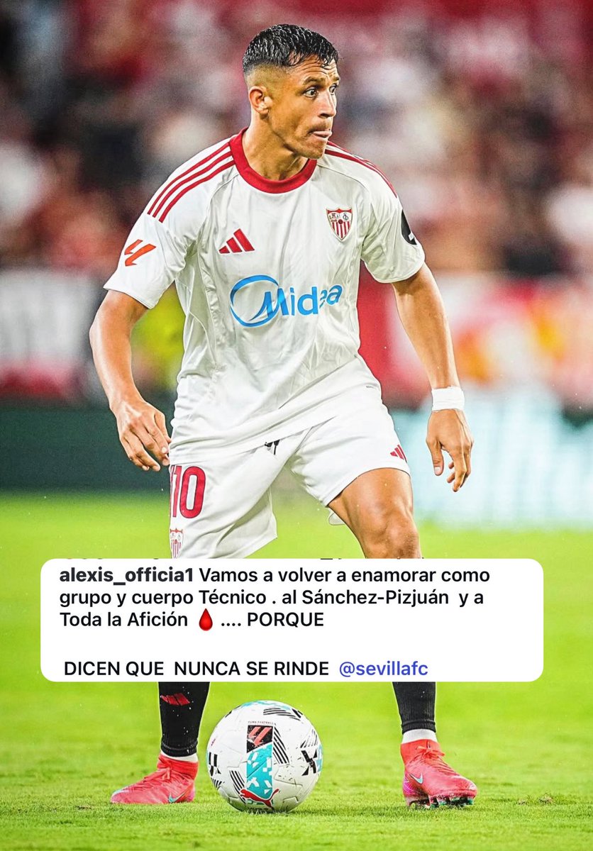 🔴⚪️ El mensaje de Alexis Sánchez tras debutar con el <a href="/SevillaFC/">Sevilla Fútbol Club</a>:

“Vamos a volver a enamorar como grupo y cuerpo técnico al Sánchez-Pizjuán porque DICEN QUE NUNCA SE RINDE”

<a href="/elchiringuitotv/">El Chiringuito TV</a>