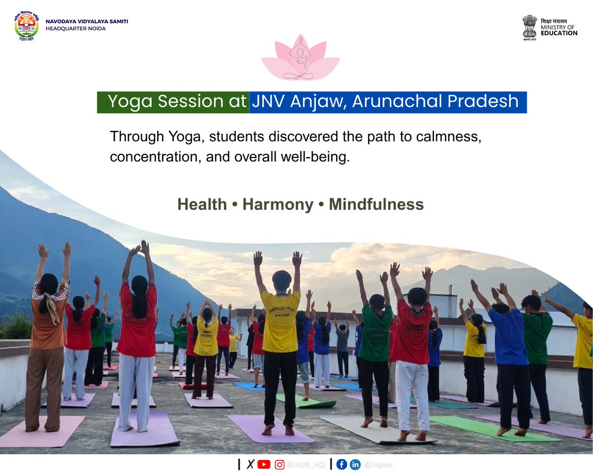 JNV Anjaw, Arunachal Pradesh held a refreshing Yoga Class, guiding students towards fitness, focus &amp; inner peace. A perfect blend of discipline &amp; wellness for young minds! 

#JNVActivity #NVS #JNV #YogaForWellness