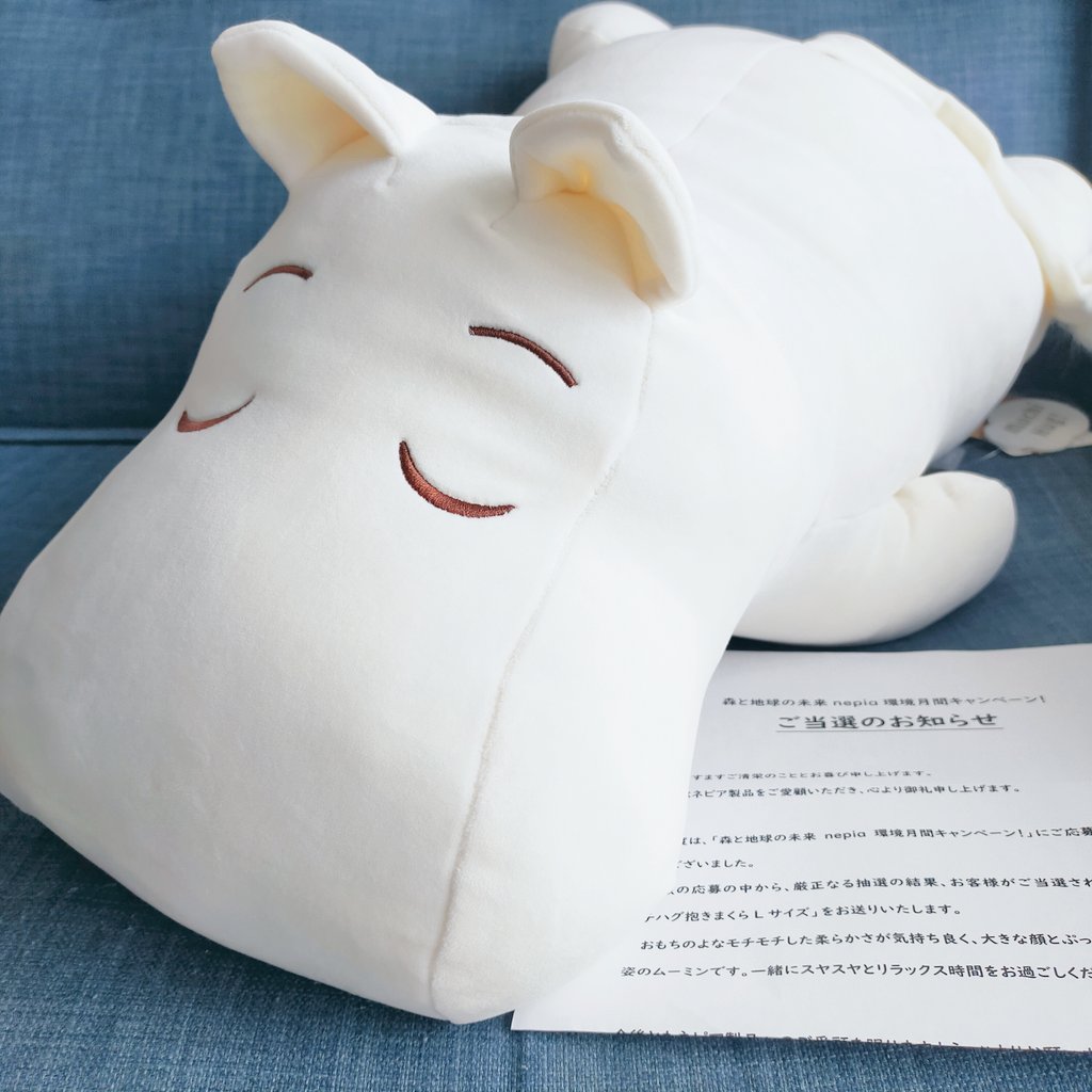 王子ネピア 様
森と地球の未来 
nepia 環境月間CP当選🎊

ムーミンモチハグ抱きまくら Lサイズを頂きました✨

ムーミン可愛い😍
本当におもちのようなやわらかさでビッグサイズ💕
ムーミン大好きなので嬉しいです☺️

これからもネピアを愛用します！
ありがとうございました🍀
#モンブランの当選報告