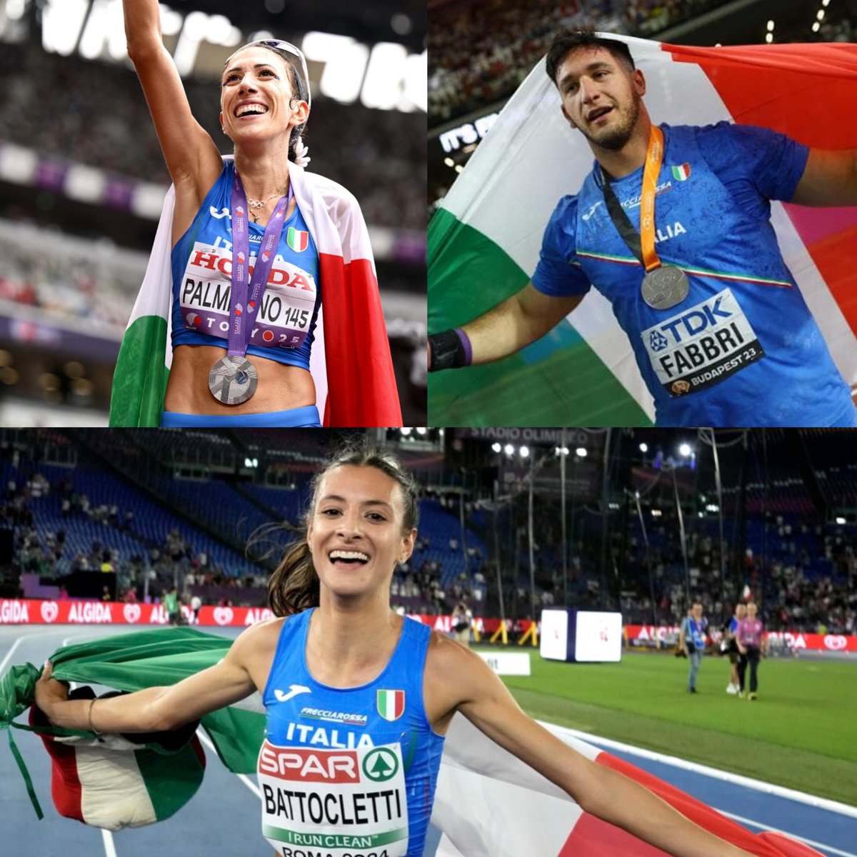 Giornata storica per l'atletica italiana.

🥈Palmisano
🥈Battocletti
🥉Fabbri

Abbiamo quasi raggiunto le 4 medaglie di Budapest 2023.
L'atletica italiana è in ottime mani.

#WCHTokyo25 #Tokyo2025