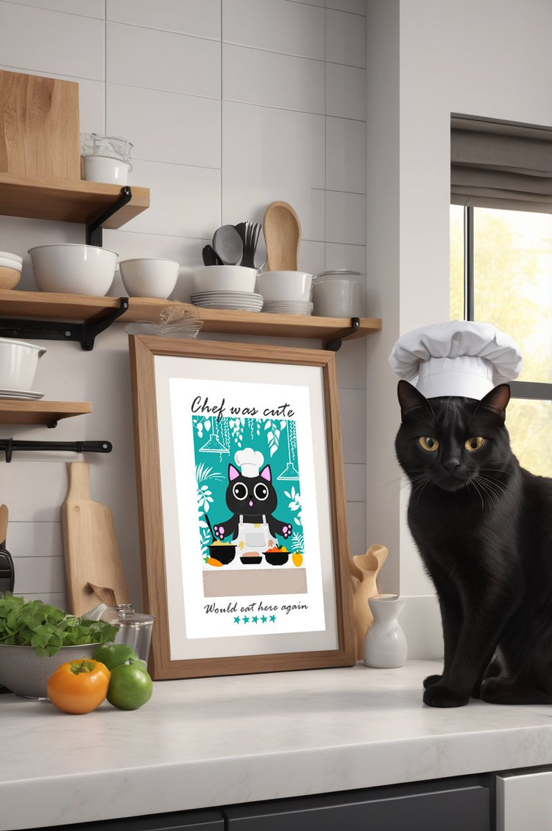 catnipartprints's tweet photo. Chef is cute ,Would Eat Here Again digital print!
🎉SAVE 25% today! 
Shop here : https://t.co/Ic9Apooi5E
#CatLovers #homedecor #etsy #etsyshop #cat #digitalart #blackcat #digitalprints #wallart #funnycat #Interiordesign #kitchendecor #chef #gato #bathroomwallart #Cocina https://t.co/0VM60oPiqz