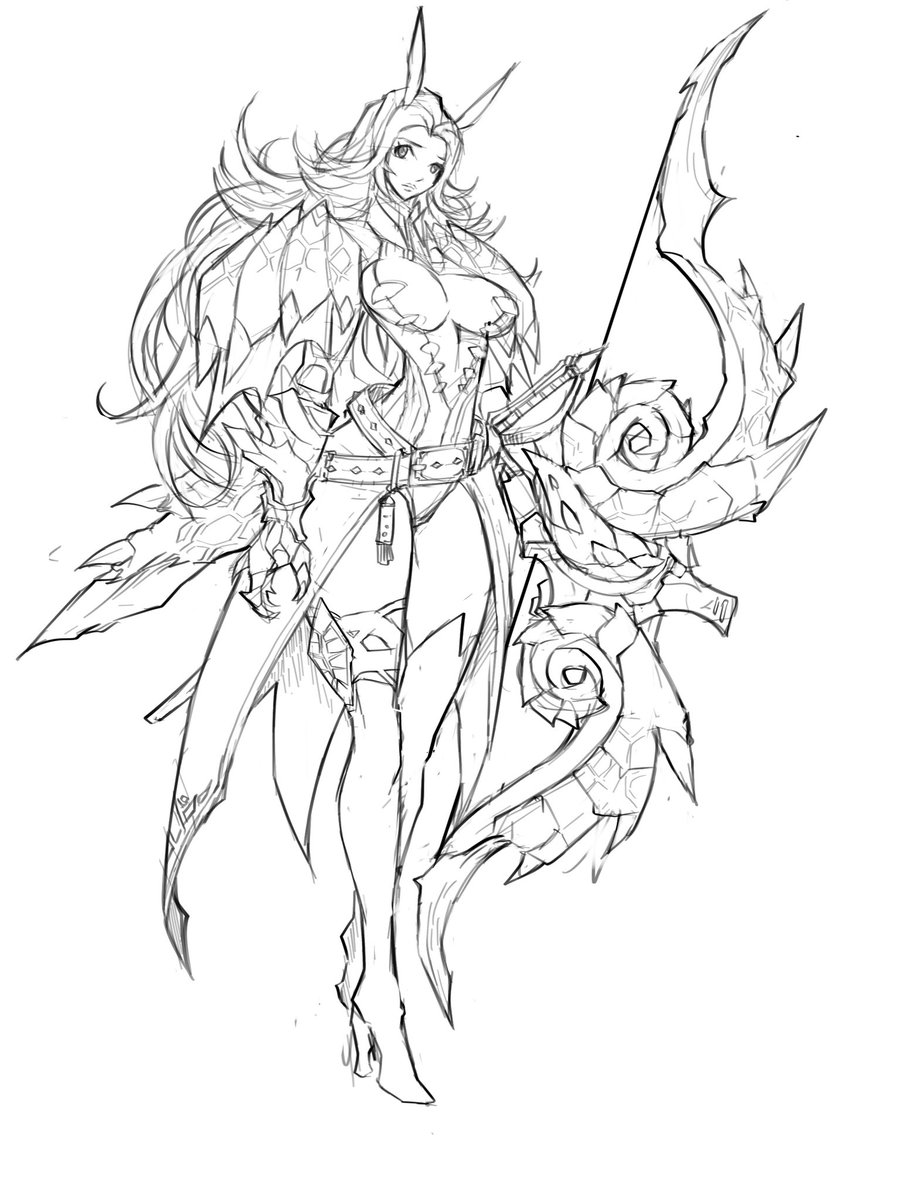 Bongo20161's tweet image. お気に入り装備描けました顔

武器　ハイボルトアロー
頭　鬼角のウィッグ
胴　ラギアメイル
腰　ギルドナイトコイル
足　デスギア

とにかくデスギアの足がセクシーすぎる😆

#ワイルズ
#重ね着
#モンハン