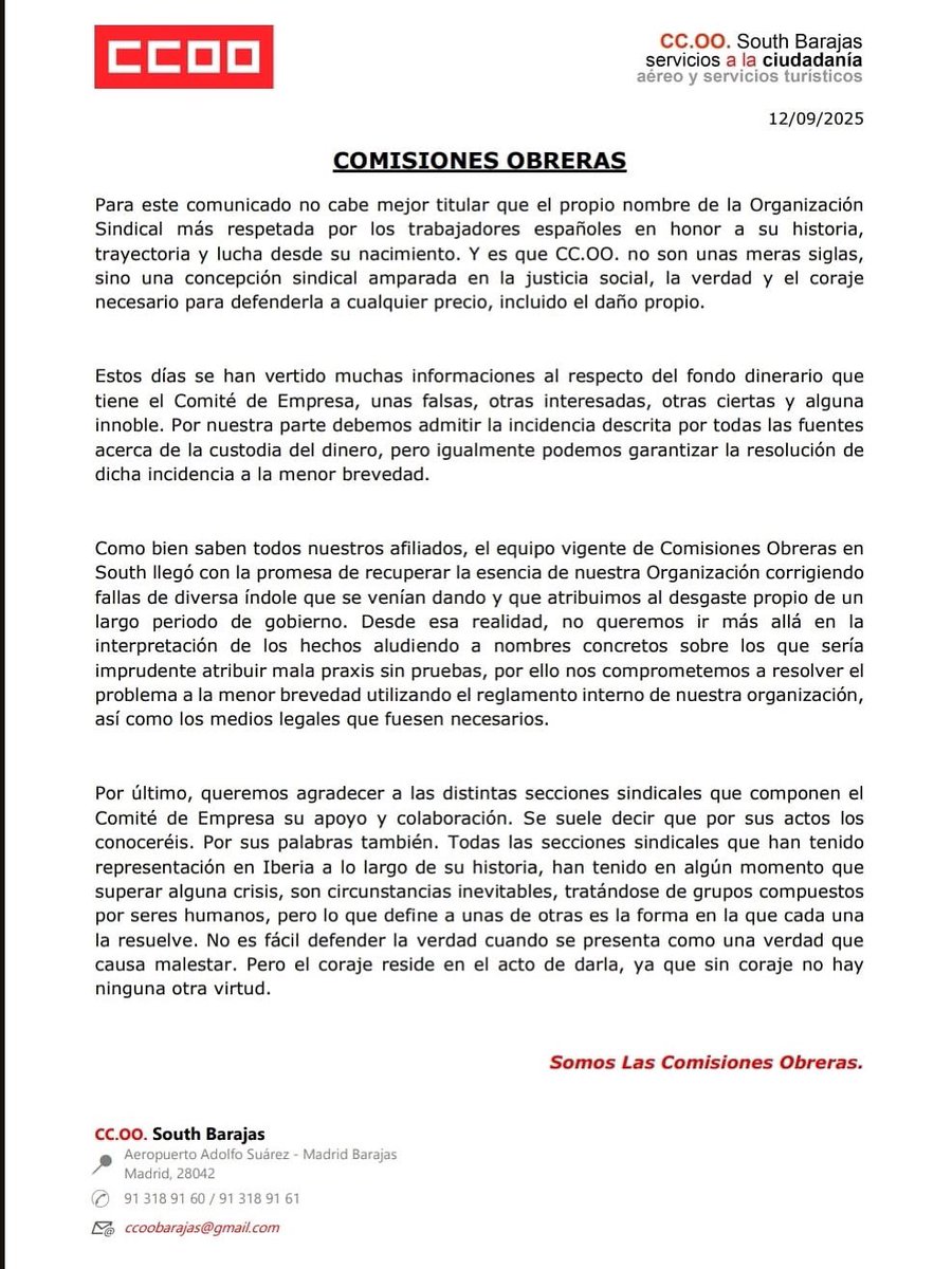 CCOO South Europe Ground Services Madrid-Barajas tweet media