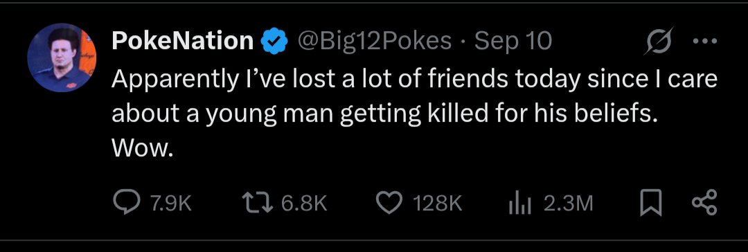 LarkinJackson's tweet image. Friendship have ended
Family's have been broken up
People have lost their jobs.
Civil War is a Trending search term on Google.

All over the Assassination of Charlie Kirk.

The country is ripping itself apart.