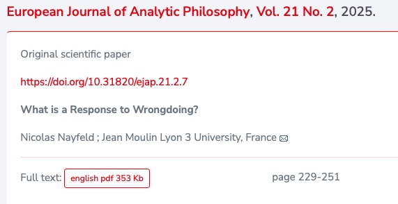 We’re pleased to announce a new publication: Dr Nicolas Nayfeld’s article “What is a Response to Wrongdoing?”
You can access the article at hrcak.srce.hr/en/335370