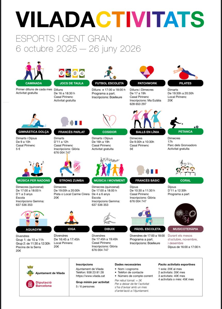 Us presentem el nou programa d’activitats per aquesta temporada 2025/26. 

Tria la teva i fes la teva inscripció a l’Ajuntament de Vilada. 

#visitvilada #elberguedà #berguedà