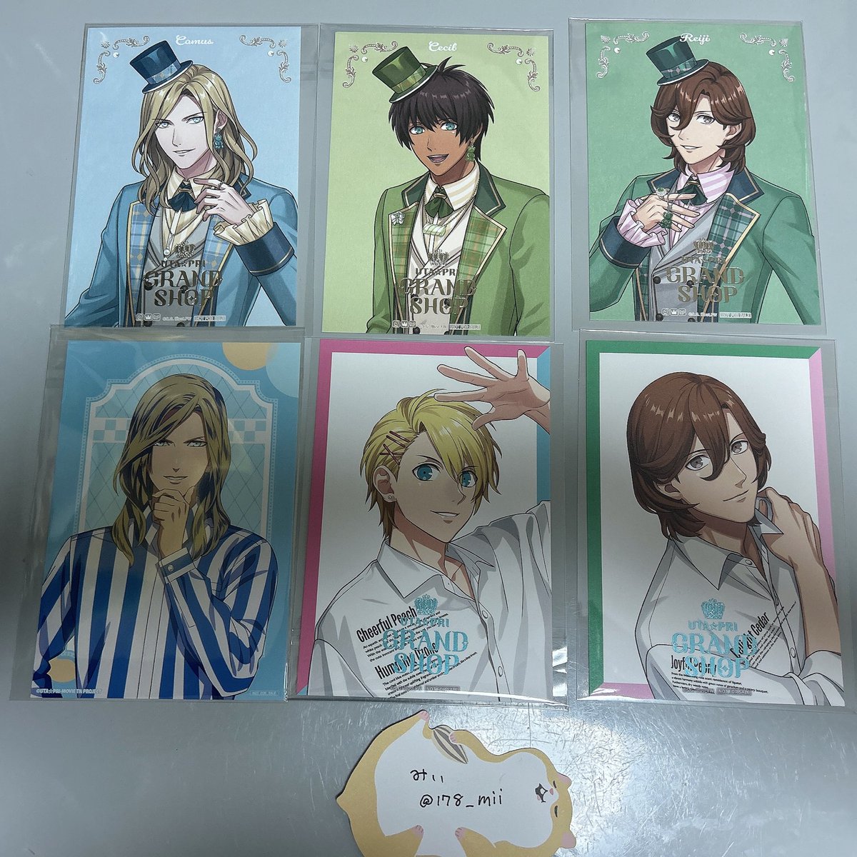 【交換】うたプリ　グラショ　GRANDSHOP CCL　FP ヴェンディーズ特典

譲→翔.セシル.嶺二.カミュ

求→同異種藍

FP嶺二お返事にお時間いただきます。
明日9/14グラショ大阪付近(梅田茶屋町)にてお手渡し
可能な方おりましたらよろしくお願いいたします。