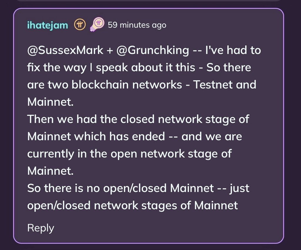 PiNetwork24X7's tweet image. 🚨 @PiCoreTeam CLARIFIED

It’s a misunderstanding to label them as “Open Mainnet” and “Closed Mainnet.”