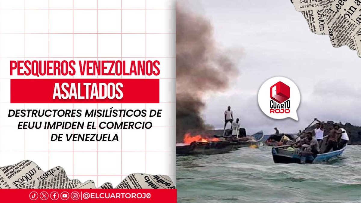ElCuartoRoj0's tweet photo. #UltimqHora Que lo sepa el mundo entero:

Buques con misiles y Marines atacan a pescadores humildes en el Caribe, impidiendo el comercio venezolano. 

Venezuela alzó su voz de denuncia y rechazo a la política patotera de Marco Rubio. #13sept https://t.co/dvsEzIQt4S
