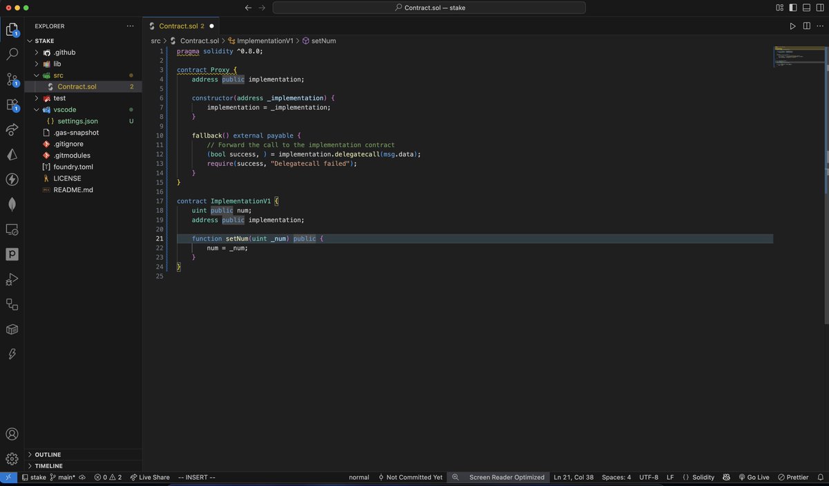 Sachhhh0605's tweet image. Crushed some #NeetCode150 problems today ✅ and also dived into building an upgradable staking smart contract on Ethereum 🔥 Learning how proxies & delegatecalls make contracts upgradeable is next-level! 💻💰
@100xdevs @kirat_tw #LearnInPublic