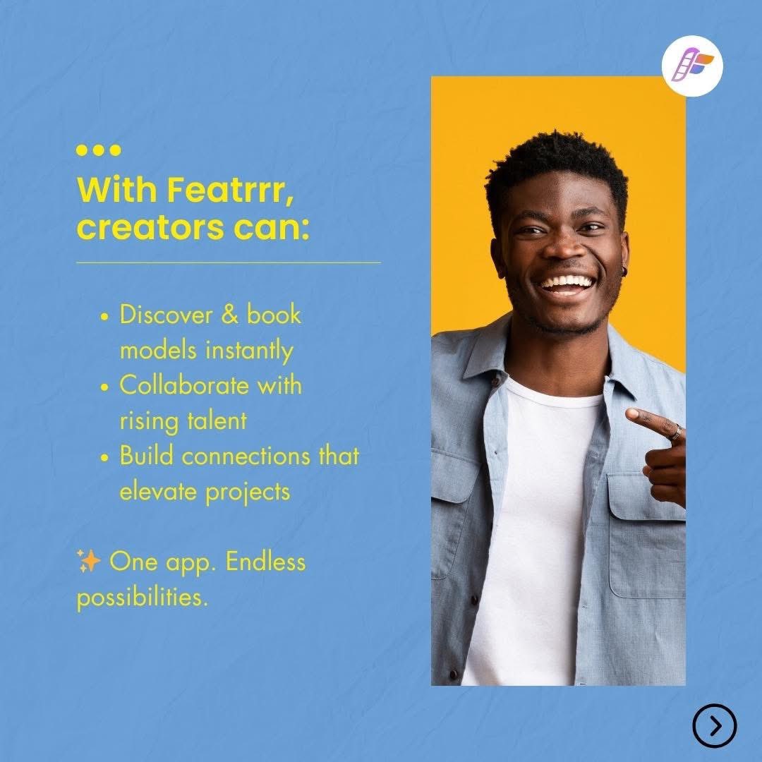 featrrr's tweet photo. ✨ Finding the right talent doesn’t have to be hard. 

With Featrrr, creators can connect with models, collaborate on projects, and discover rising stars—all in one app. 📲

👉 Swipe through to see how empowers creators like YOU.

#Featrrr #EmpoweringCreators #DiscoverNewTalent https://t.co/E3YkVVwq7t