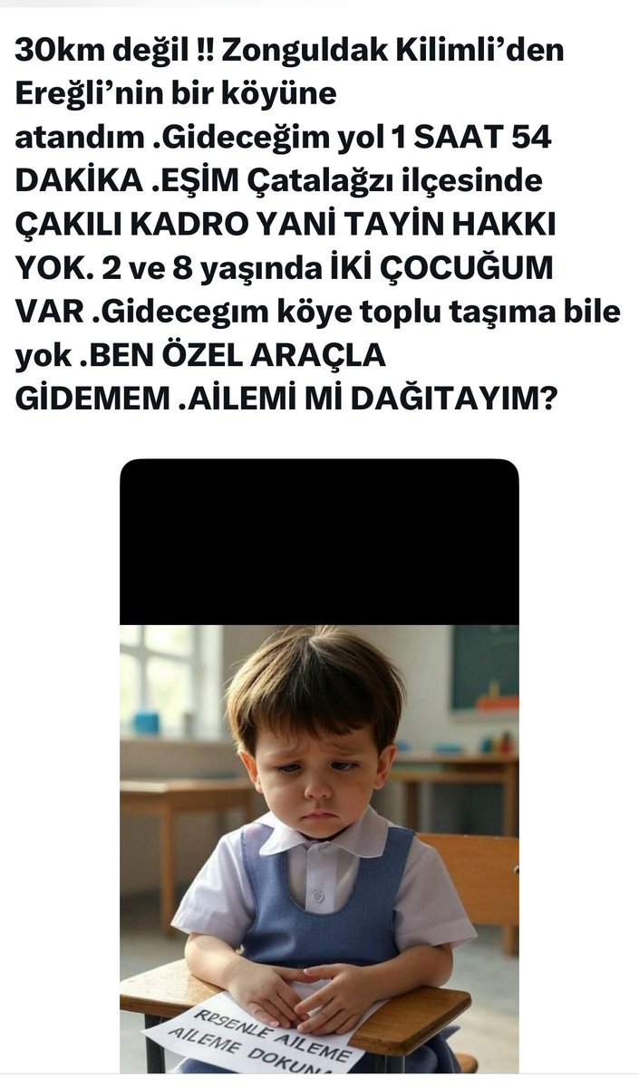 <a href="/mebpersonel/">MEB Personel</a> Bizler bulunduğumuz yerlerde ihtiyaç olan okullara görevlendiriliyorduk yani hiç boş para almadık .Hamd olsun alınteri döktük.Hakka girmedik ve 30 km değil 101 km öteye resen atandım. Hem de karadenızde <a href="/RTErdogan/">Recep Tayyip Erdoğan</a> <a href="/Yusuf__Tekin/">Yusuf Tekin</a> <a href="/MahinurOzdemir/">Mahinur Özdemir Göktaş</a> <a href="/ikoncuk/">İSMAİL KONCUK</a> <a href="/_aliyalcin_/">Ali YALÇIN</a> <a href="/TalipGeylan06/">Talip Geylan</a>