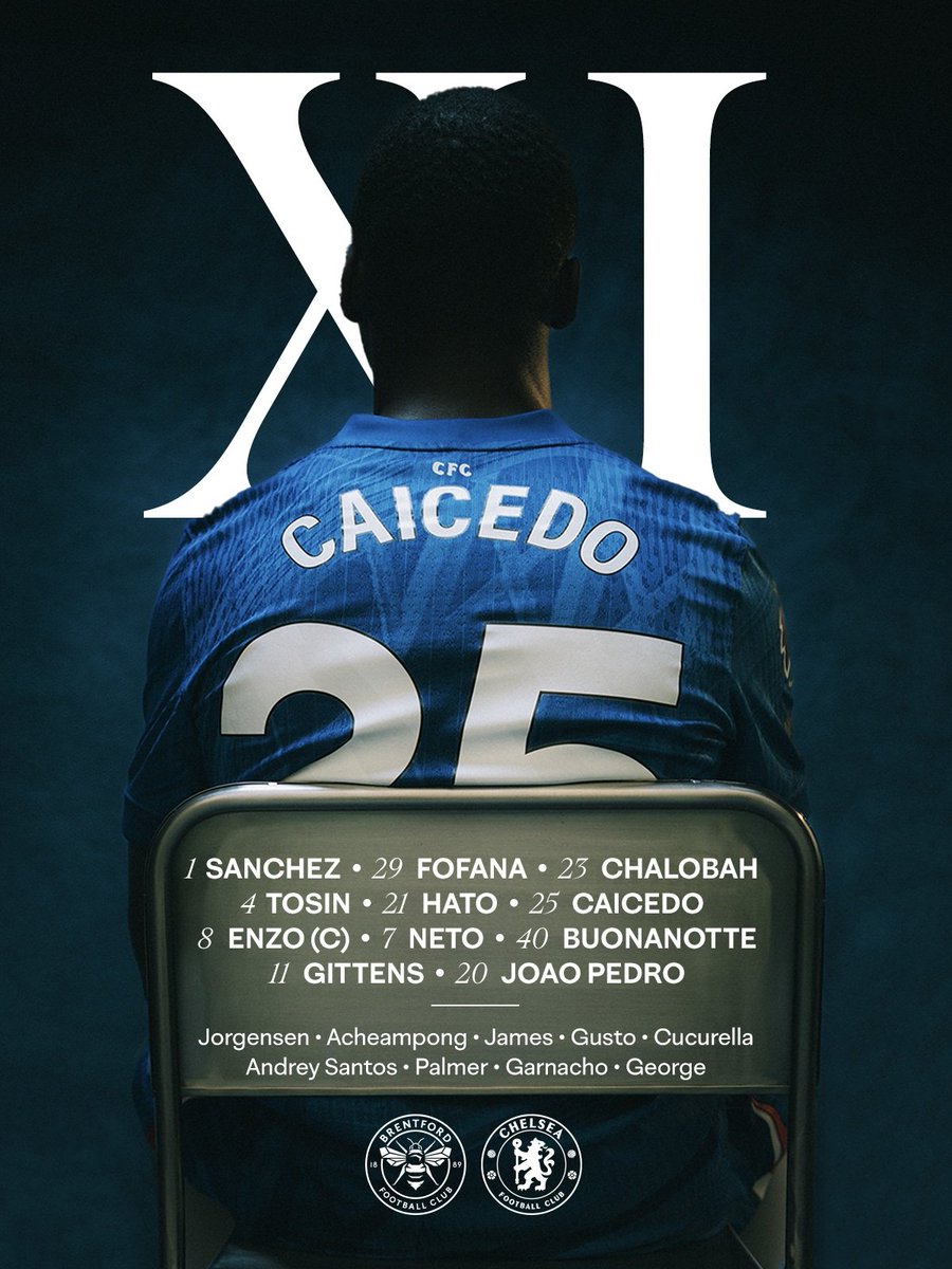 Chelsea starting XI against Brentford

Palmer available from the bench tonight
#CFC
