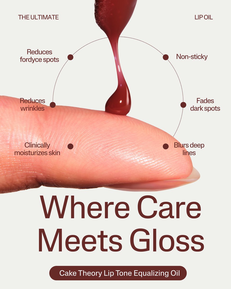 poundcake's tweet image. Glaze, gloss, and treatment in one 💄✨

Our award-winning Cake Theory Lip Oil equalizes your lip tone, boosts shine, and deeply hydrates—clinically proven. 

If you haven’t tried this yet, what’s stopping you?? 👀