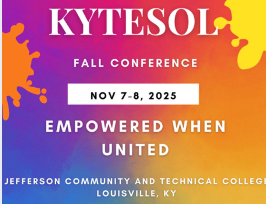 Join us on November 7 and 8 for our KYTESOL conference!  Sessions will range from English Language Development instruction to advocacy. Network with colleagues from across the state and learn together!  

kytesol.wildapricot.org/event-6238077