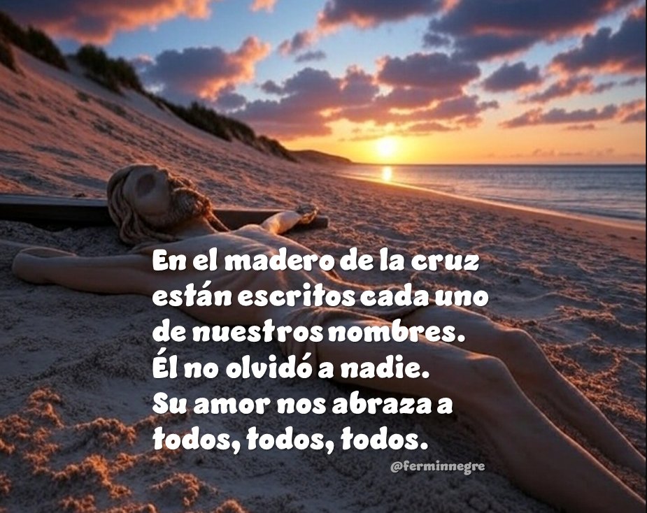 Hoy es la fiesta de la
Exaltación de la Santa Cruz.
🫀
En el madero de la cruz
están escritos cada uno
de nuestros nombres.
Él no olvidó a nadie.
Su amor nos abraza
a todos, todos, todos.
☀️
#ExaltaciónDeLaSantaCruz
#FelizDomingo #GospelTuit
👇
