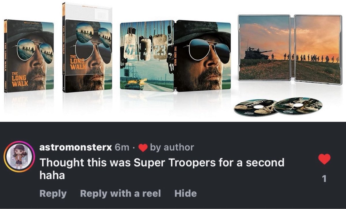 I can’t unsee this now 🤣 

 #Bluray #physicalmedia #MovieNight
#Horror #HorrorCommunity #Bluray #4K #4KBluray #4KUltraHD 
#DVD #VHS #physicalmedia #physicalmediaforever #bluraycollector #bluraycollection #Horror #HorrorMovie #HorrorMovies #Film #Movie #Movie #Cinema #TheLongWalk