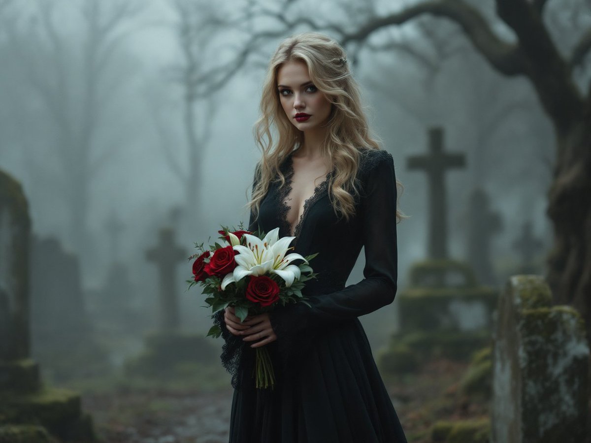 PromptSin's tweet image. When death meets elegance 🖤✨ Ready to explore the haunting beauty? Double-tap if you&apos;re a gothic romantic! #DarkVibes #MysticMoments