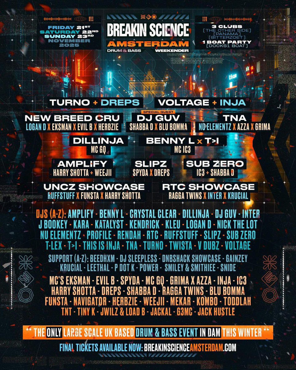 Can’t wait for this <a href="/breakinscience/">Breakin Science</a> the Amsterdam weekender 🔊🔊🔥🔥 #dnb #drumandbass
