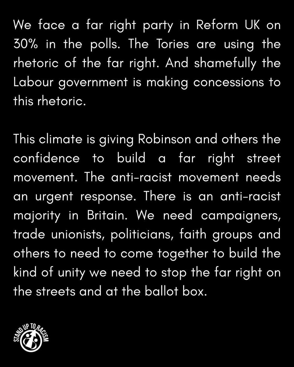 Stand Up To Racism (@antiracismday) on Twitter photo STATEMENT: Whitehall far right riot is a wake up call for us all. 
Read our statement on today’s far right protest in London - and the response we need ⬇️
#StandUpToRacism STATEMENT: Whitehall far right riot is a wake up call for us all. 
Read our statement on today’s far right protest in London - and the response we need ⬇️
#StandUpToRacism
