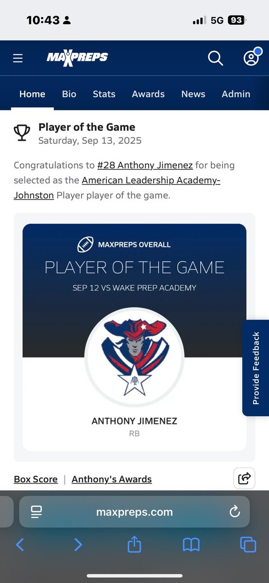 week 4 stats 
29 carries 
254 yards 
2 touchdowns 
<a href="/ALAJohnstonFB/">ALAJOHNSTONFOOTBALL</a> <a href="/CoachNBlackburn/">Nate Blackburn</a> <a href="/gobigrecruiting/">Go Big Recruiting</a> <a href="/FB_KnoxCollege/">Knox College Football</a> <a href="/CoachDomParello/">Dom Parello ‘19</a> <a href="/NCWesleyanFB/">NC Wesleyan Football</a>