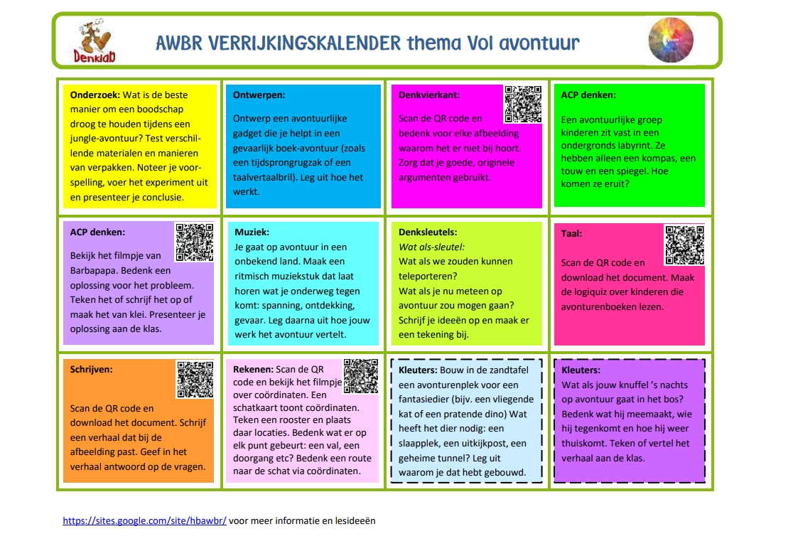 De Kinderboekenweek 2025 staat in het teken van avonturen. Bij De Verrijking vind je speciaal voor dit thema: Gratis denksleutelopdrachten en een verrijkingskalender vol speelse en uitdagende activiteiten. Ga snel naar deverrijking.com
en download gratis de materialen!