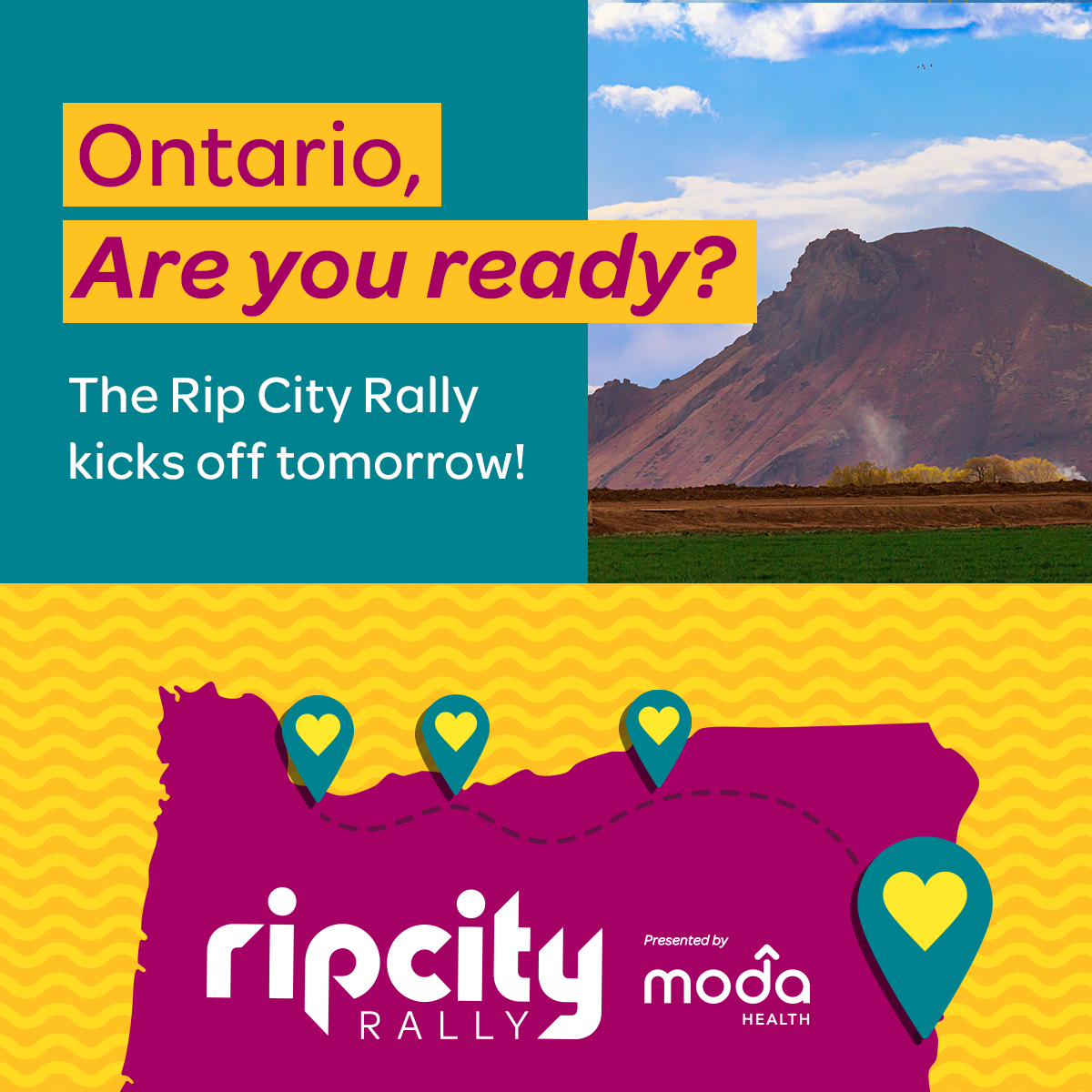 ModaHealth (@moda_health) on Twitter photo Ontario, are you ready? The #RipCityRally kicks off tomorrow in your great city. Grab the family and join us from 4-6pm at Four Rivers Cultural Center, 676 SW 5th Ave., for a City Fair. Enjoy some free family fun & enter to win cool prizes! Learn more at trailblazers.com/ripcityrally. Ontario, are you ready? The #RipCityRally kicks off tomorrow in your great city. Grab the family and join us from 4-6pm at Four Rivers Cultural Center, 676 SW 5th Ave., for a City Fair. Enjoy some free family fun & enter to win cool prizes! Learn more at trailblazers.com/ripcityrally.