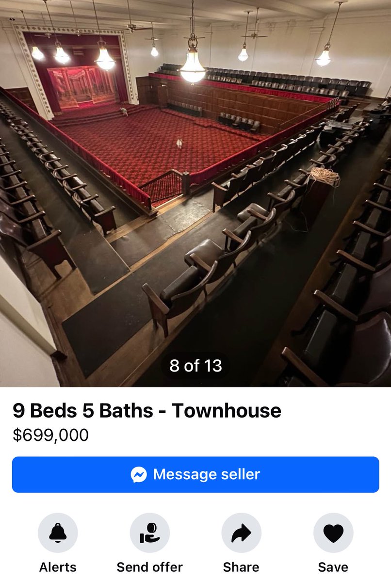 gmoult's tweet image. rebranding a masonic temple as a 9 bed townhouse on facebook marketplace is crazy