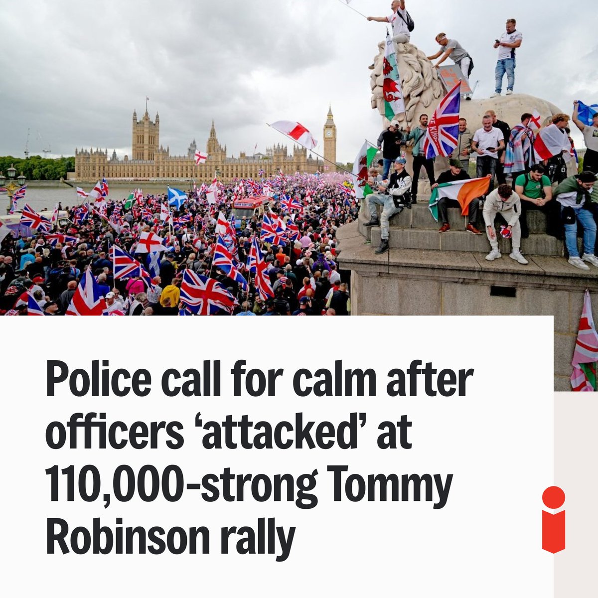 Police have called for calm after officers were attacked as around 110,000 people joined Tommy Robinson‘s “Unite the Kingdom” rally in central London trib.al/MXWrc77