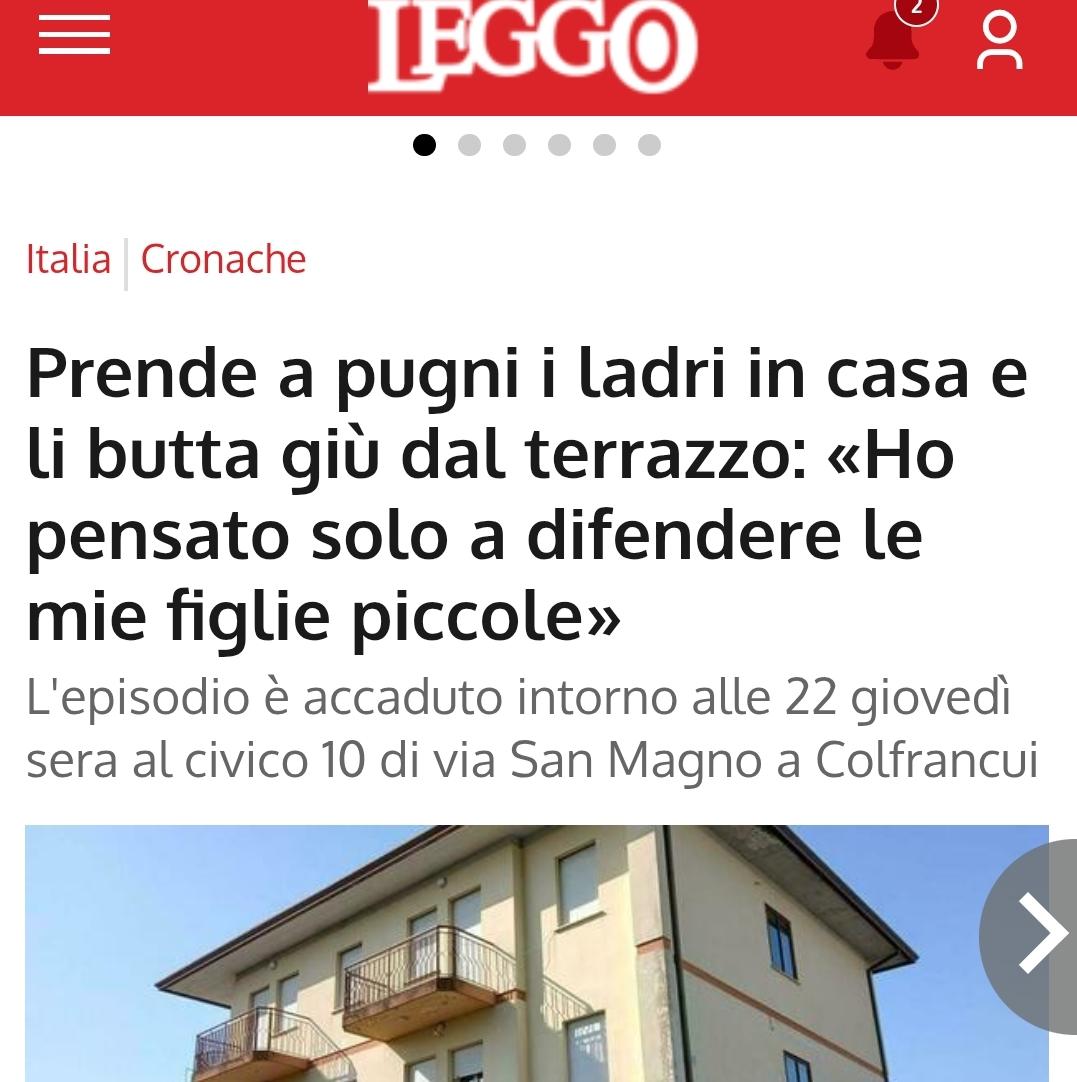‼️Prende a pugni dei ladri e LI BUTTA DAL TERRAZZO‼️
👏👏👏👏👏👏👏👏👏
In casa c'erano mia moglie e le ns tre bambine di 10, 8 e 2 anni, l'ho colpito con forza BUTTANDOLO GIÙ DAL TERRAZZO di  tre metri. Gli altri due certo non s aspettavano che reagissi 

leggo.it/italia/cronach…