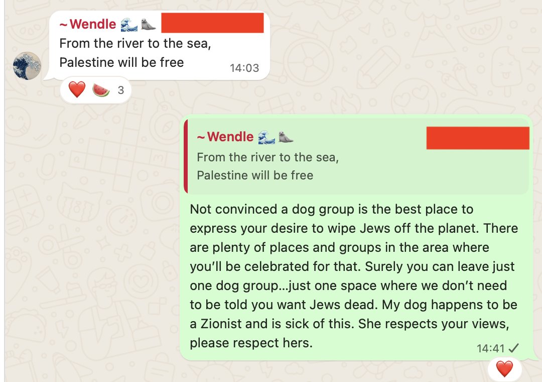 FFS ! Now it's in my dog walking group. There really is no corner left unspoilt by their deranged lunacy. How was my response?