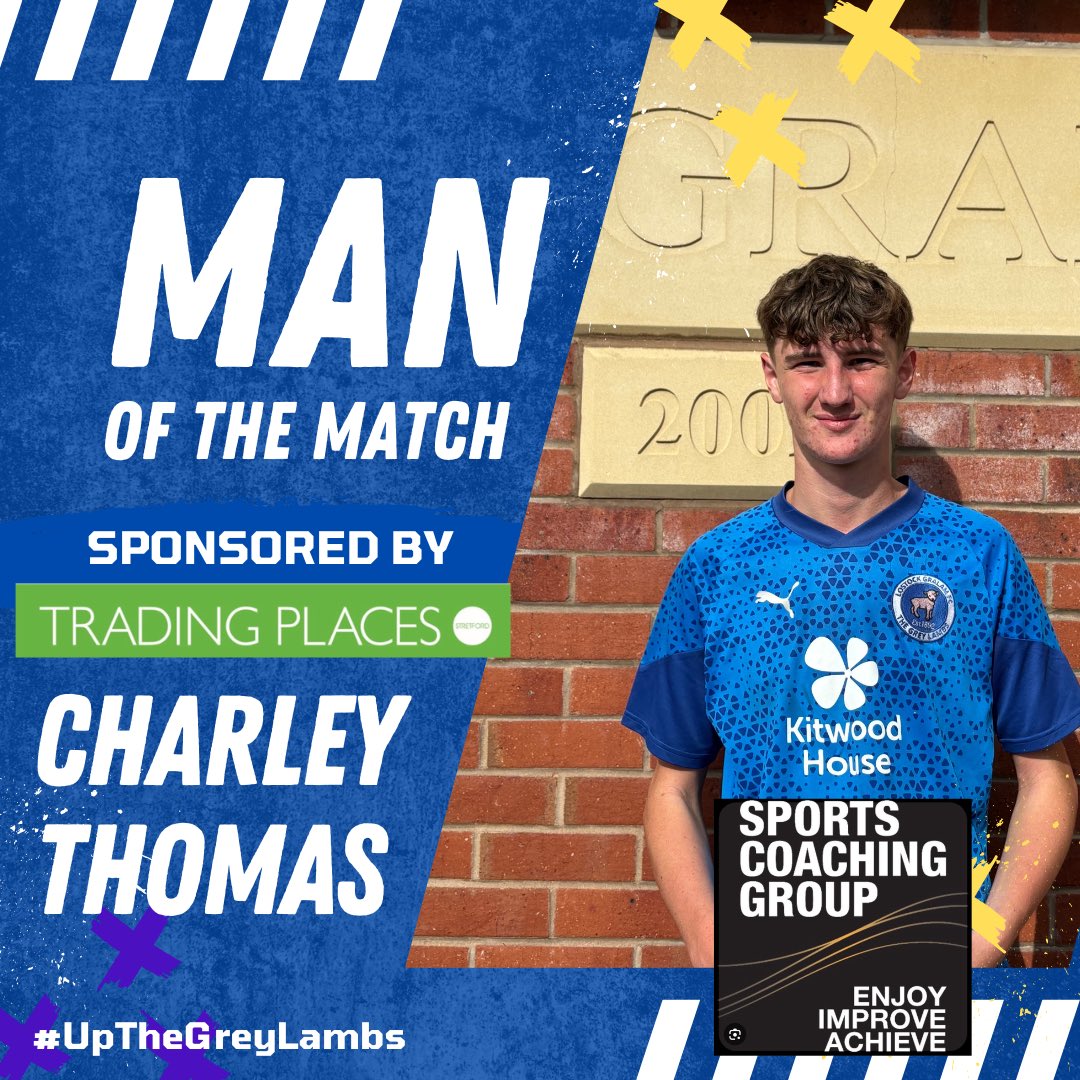 Man of the Match today in a difficult game today was Charley Thomas. A very mature performance from Charley today who looked to keep the midfield going during the game