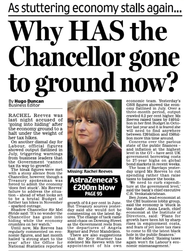 Rachel Reeves went into the election promising "growth, growth, growth" - instead growth has slowed, inflation has almost doubled, borrowing is up and taxes are up - with more pain coming this autumn. 

Raising taxes again won’t fix Labour’s economic mismanagement.

I spoke to