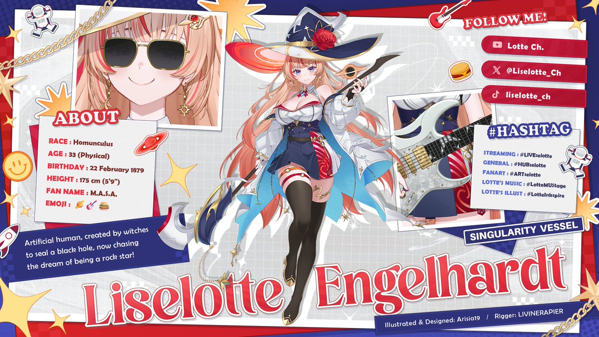 Liselotte_Ch's tweet image. 📌 【 Archive of M.A.S.A. 】 📌
Anomaly Subject #1879 
Identified as: Liselotte Engelhardt 
Codename: “Lotte” | 🪐 🎸 🍔 

──────────── ⋆⋅☆⋅⋆ ────────────
Appears in the likeness of a witch,
an imitation of the coven that raised her.
Human in form,…