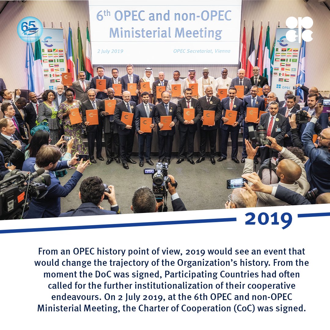 OPECSecretariat's tweet photo. The Charter of Cooperation was signed in 2019. #OPEC65 https://t.co/d9aepXVpM6