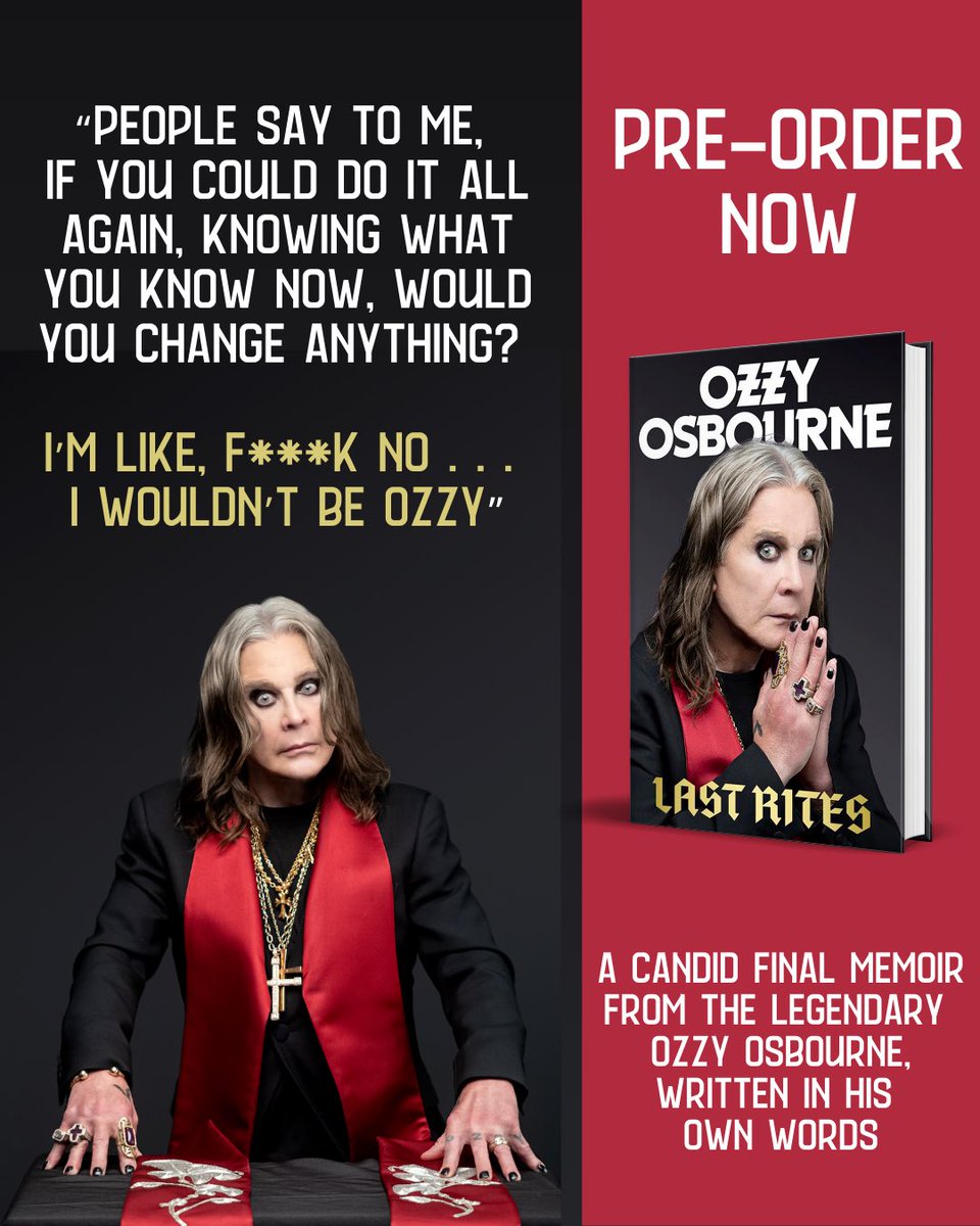 Ozzy Osbourne (@ozzyosbourne) on Twitter photo A candid final memoir from the legendary Ozzy Osbourne, written in his own words. Read never-before told stories of his personal health battles, and his determination to make it to Birmingham to play his final show and say thank you to his fans for giving him an extraordinary A candid final memoir from the legendary Ozzy Osbourne, written in his own words. Read never-before told stories of his personal health battles, and his determination to make it to Birmingham to play his final show and say thank you to his fans for giving him an extraordinary