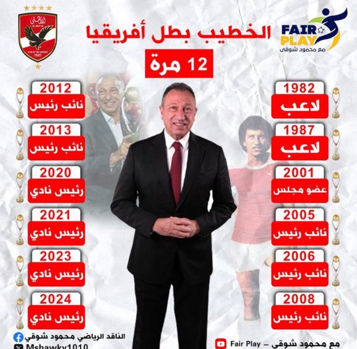 ((هل يرحل خطيب الاهلي المصري ))
مع الانباء حيال عزم رئيس نادي الاهلي الاسطورة / محمود الخطيب بعدم الاستمرار في رئاسة نادي الاهلي المصري 🔺وبرغم قناعتي بأن الاندية لا تقف على افراد مهما كلف الامر حتى ولو كان بقامة 
محمود الخطيب 
🔺وان كل شخص يعمل وسيعمل في الاندية يسعى للنجاح