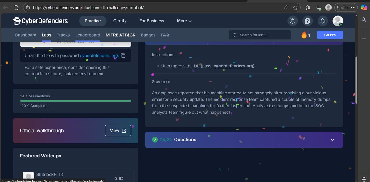 theitgirliee's tweet image. Day 84 &amp;amp; 85💃
It&apos;s been a while &amp;amp; no I didn&apos;t run away, had a rocky couple of days😭
I did another endpoint forensics lab that required reconstructing a multi-stage attack chain using Volatility Framework to analyze memory dumps &amp;amp; identify malware.
#100DaysOfCyberSecurity