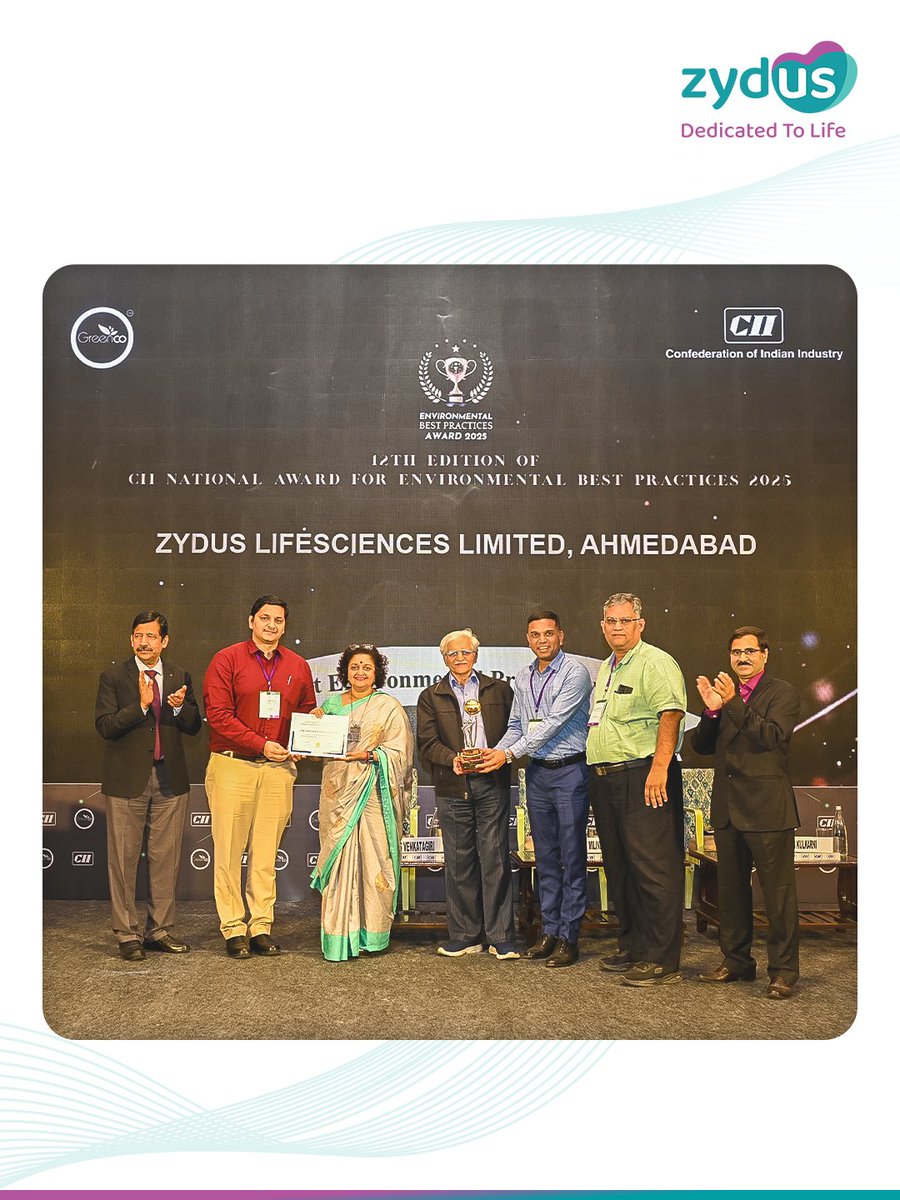 Zydus Lifesciences has been recognised with the Best Environmental Project award at #CIIAwards2025 for its Life Cycle Study of Mesalamine, reflecting our dedication to #Sustainability, #ESG and #EnvironmentMatters.