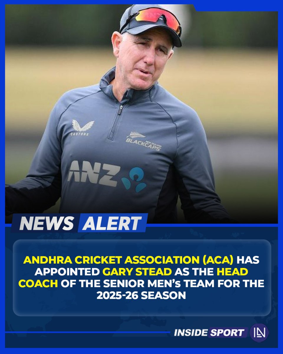InsideSportIND's tweet photo. Former Blackcaps head coach Gary Stead has been appointed as the new head coach of the Andhra Cricket Association for the 2025/26 domestic season 🏏

#GaryStead #BlackCaps #ACA #Insidesport #CricketTwitter https://t.co/ncGOeoovHZ