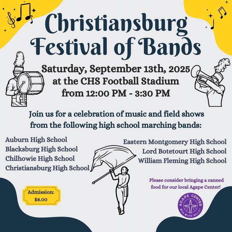 Next3Days's tweet image. Saturday Afternoon Fun in the NRV:
• Mountain Valor Fest 2025 at Crooked Mountain Farm #floydva, 11-8pm
• Harvest &amp;amp; Harmonies at Jackson Park #pulaskiVA, 11-3pm
• Christiansburg Festival of the Bands at @CHSBlueDemons, 12-3:30pm
• Shorty Minnick Memorial Car Show at Cambria