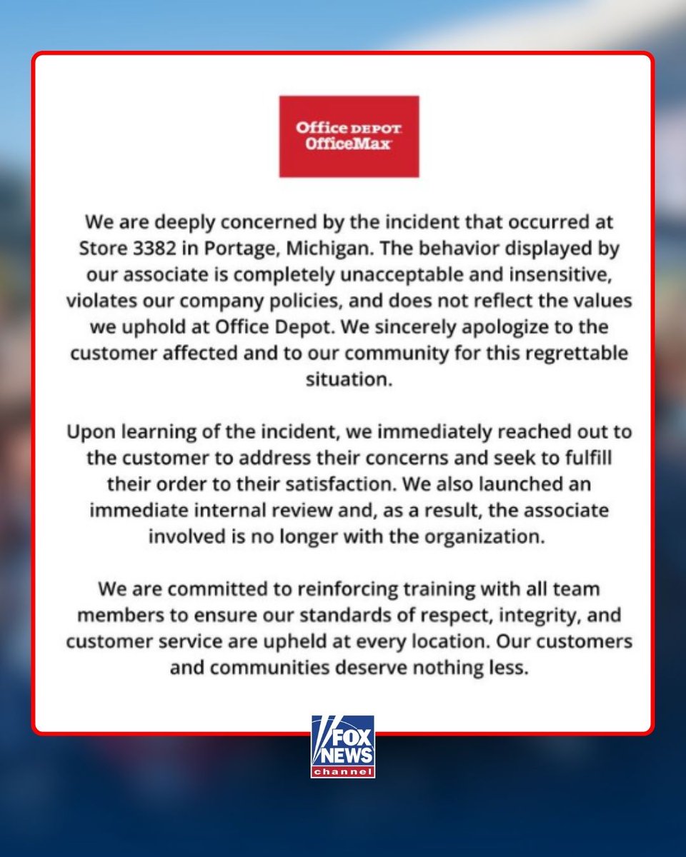 FoxNews's tweet image. &apos;UNACCEPTABLE&apos;: Office Depot fires employee after viral video shows staff refusing to print posters for a Charlie Kirk vigil, calling them “propaganda.”