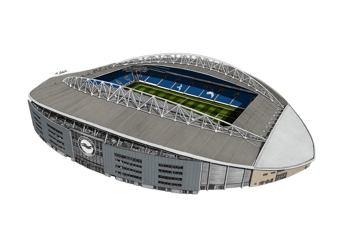 Watching the footy while painting my last stadium drawing (the Amex) in Photoshop. Not feeling too well right now, so plenty of tea and biscuits are being consumed 🤧
