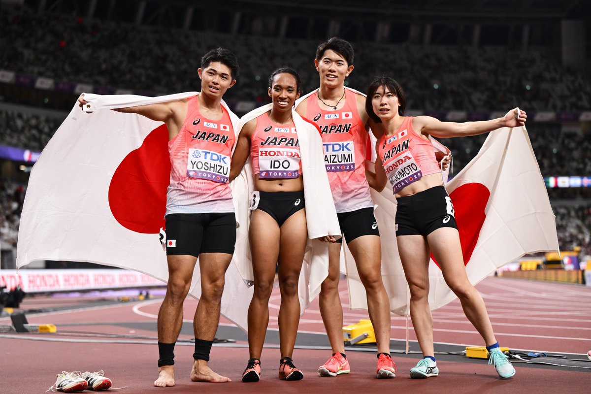 4x400 Metres Relay Mixed
混合4x400mリレー

予選で日本記録をマークした🇯🇵日本チーム
史上初のファイナル進出で8位入賞 3:17.53🔥

#吉津拓歩
#井戸アビゲイル風果
#今泉堅貴
#松本奈菜子