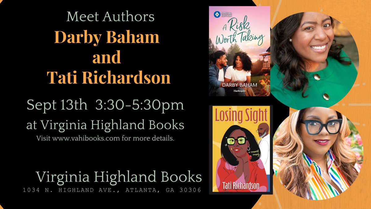Come out to Virginia Highlands books  to support Darby Baham and Tati for Darby’s newest release, A Risk Worth e!