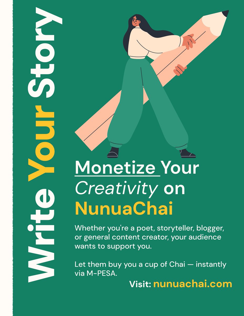 nunua_chai's tweet image. Your audience wants to support you. Let them.

NunuaChai is the simple way for Kenyan poets, bloggers, and storytellers to receive support and donations instantly through M-PESA.

Create your free page: nunuachai.com

#KOT #WritingCommunity #SupportLocalKE #NunuaChai