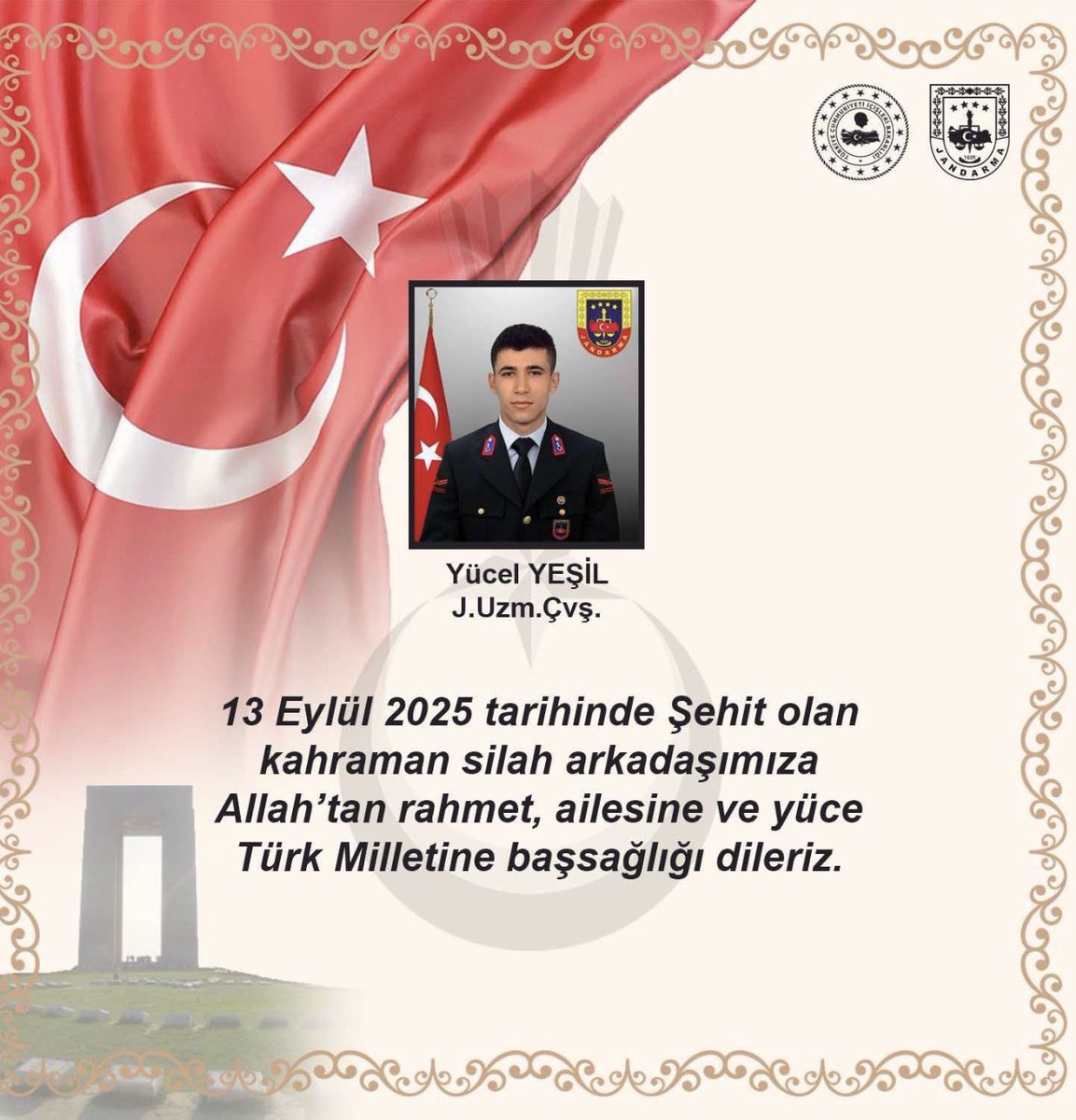 Şehidimize Allah’tan rahmet Aziz milletimize başsağlığı diliyorum.🇹🇷
<a href="/AliYerlikaya/">Ali Yerlikaya</a> <a href="/jandarma/">T.C. Jandarma Gn. K</a> <a href="/abdurrahim_av/">ABDURRAHİM AVCIOĞLU</a> <a href="/TC_icisleri/">T.C. İçişleri Bakanlığı</a>