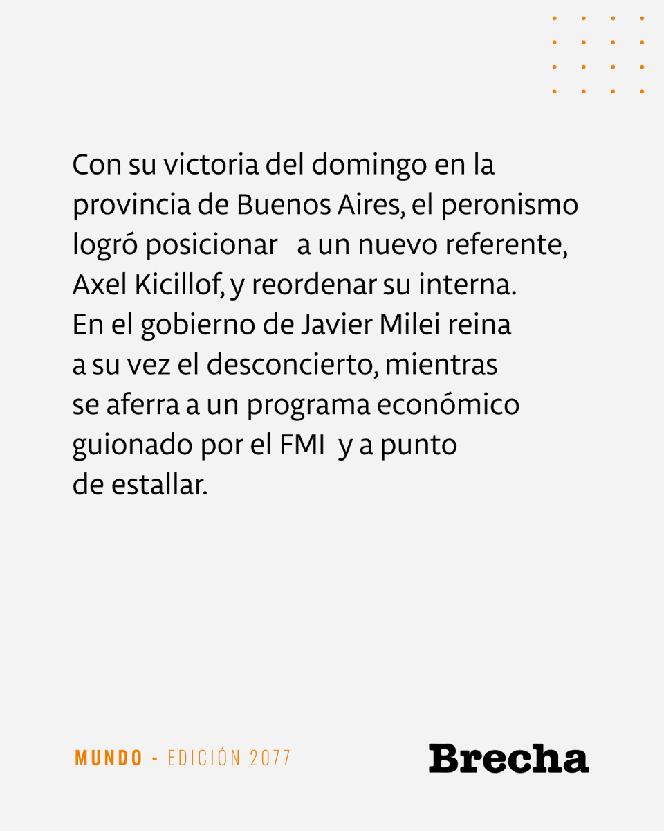 SemanarioBrecha's tweet photo. 📰 El peronismo vuelve renovado

La primera gran derrota electoral de los «libertarios» en Argentina

🖋️ Fabián Kovacic, desde Buenos Aires
📸 AFP, Nur, Catriel Gallucci Bordoni

https://t.co/lJXL6UakBa https://t.co/UCawsxkOnK
